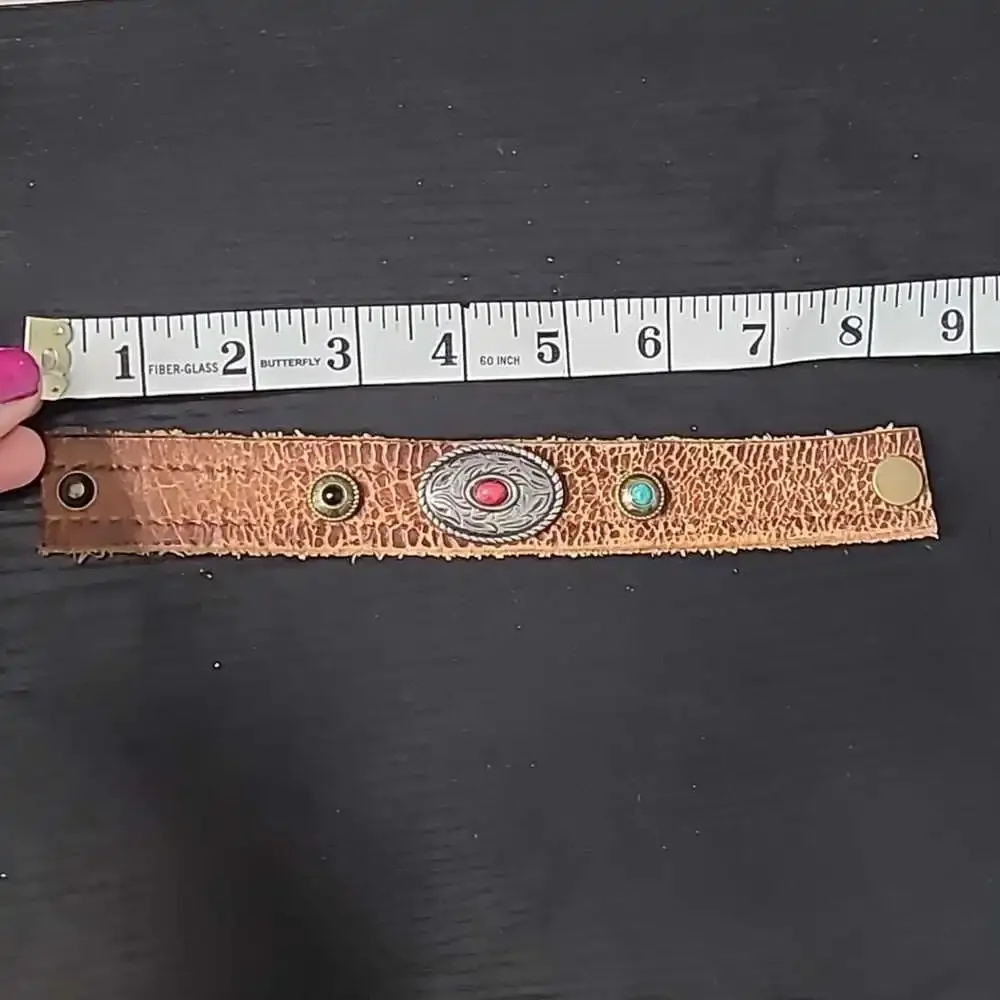 Handmade upcycled leather belt concho bracelet